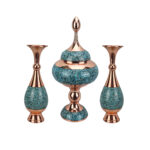 Three-piece Copper Turquoise Inlaying (FiroozehKoobi) Candy Bowl and Vase Set Model s40