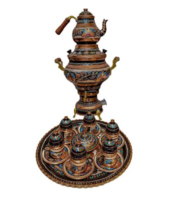 16-Piece Copper Samovar Set, Enamel Design Code M-1033 view 1