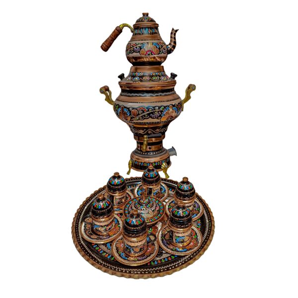 16-Piece Copper Samovar Set, Enamel Design Code M-1033 view 1