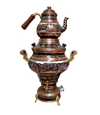 16-Piece Copper Samovar Set, Enamel Design Code M-1033 view 2