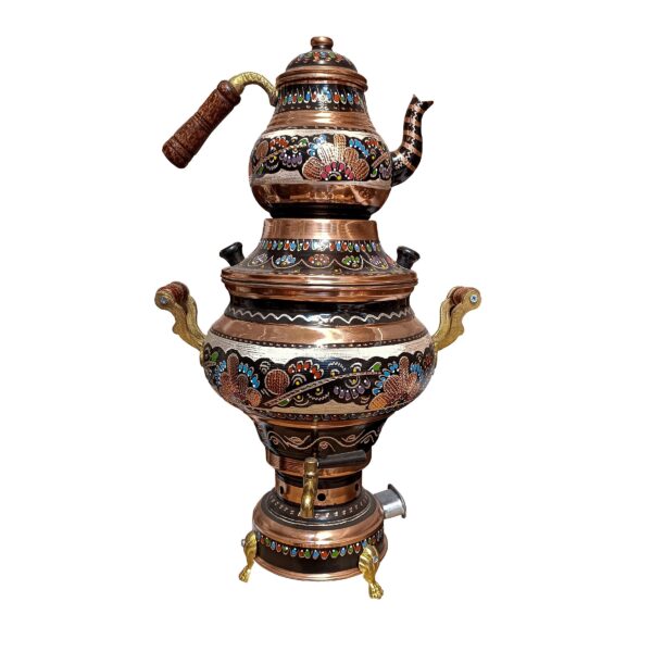 16-Piece Copper Samovar Set, Enamel Design Code M-1033 view 2