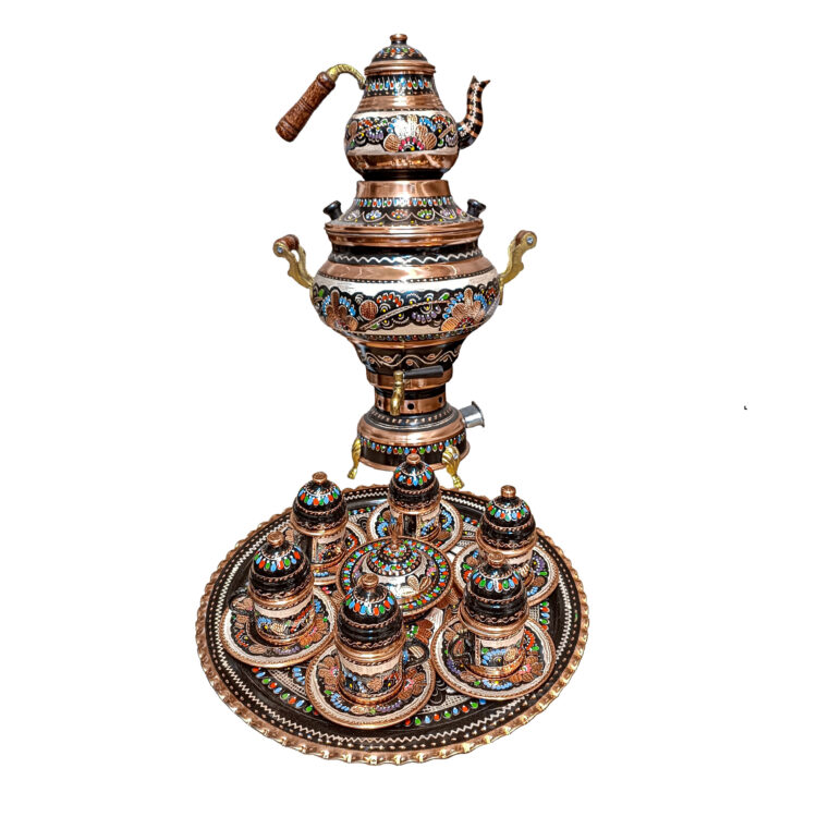 16-Piece Copper Samovar Set, Enamel Design Code M-1033 view 7