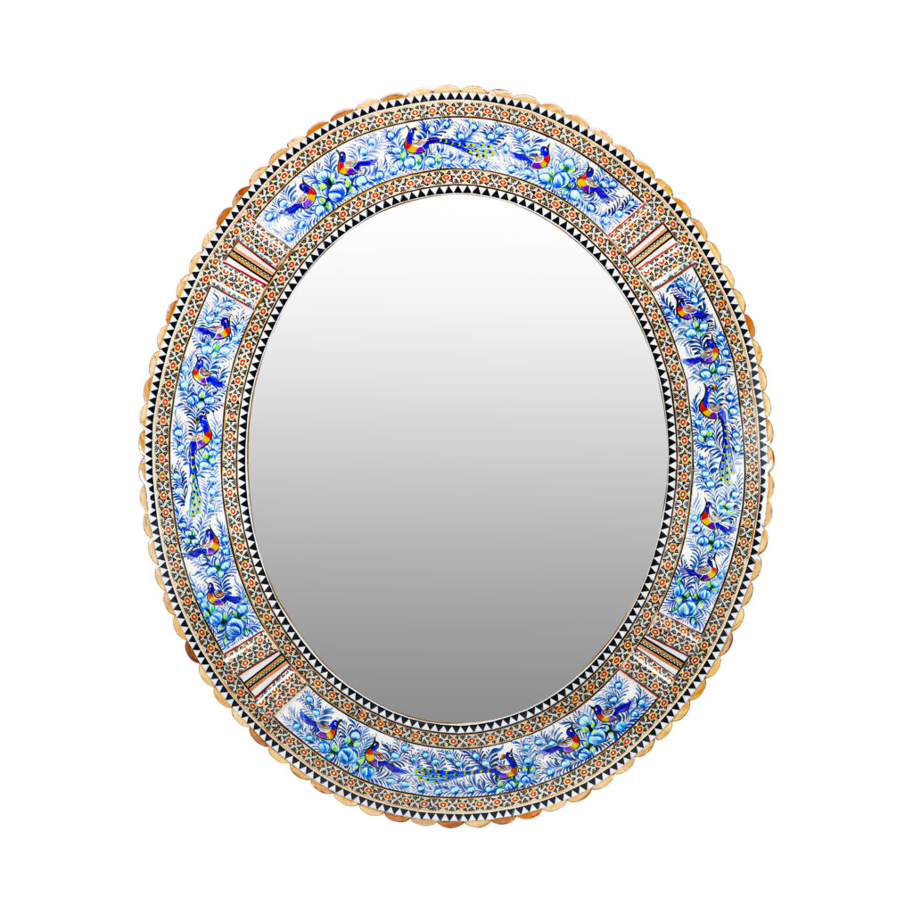 Inlaid Mirror Model Ellipse with Embossed Bird and Flower Design Code 68p58-3f4Bl view 1