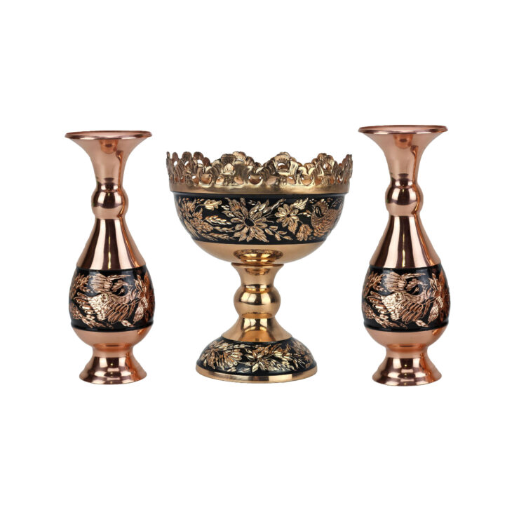 3-Piece Atlas Copper Vase and Nut Dish Set view 1