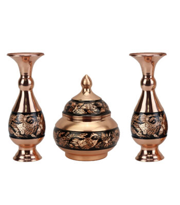 3-Piece Copper Sugar Bowl and Vase Set Diamond Cut Code s16 view 1