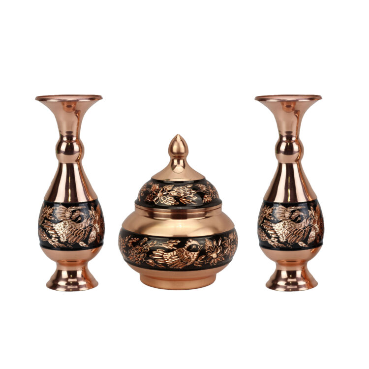 3-Piece Copper Sugar Bowl and Vase Set Diamond Cut Code s16 view 1