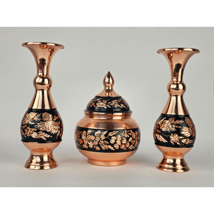 3-Piece Copper Sugar Bowl and Vase Set Diamond Cut Code s16 view 3