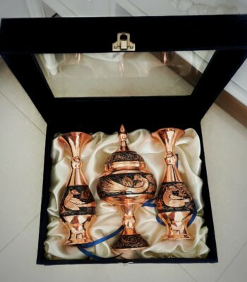 3-Piece Diamond Cut Copper Vase and Chocolate Dish Set Code JR-st2023 view 2