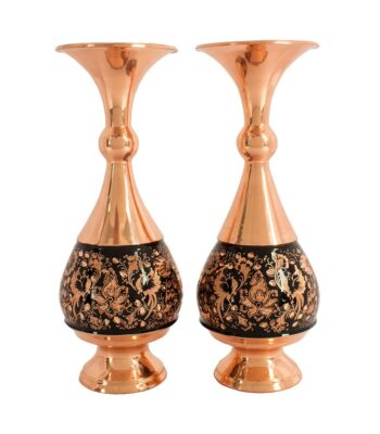 3-Piece Engraved Floral and Bird Design Copper Vase and Chocolate Dish Set Code 200 view 2