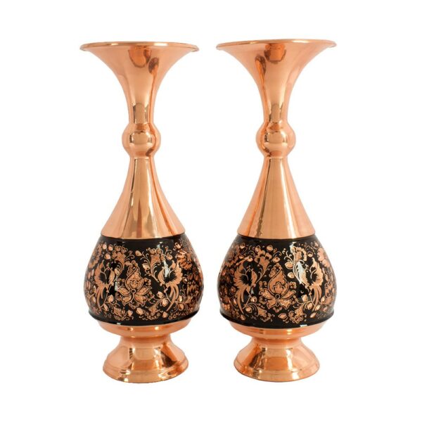 3-Piece Engraved Floral and Bird Design Copper Vase and Chocolate Dish Set Code 200 view 2