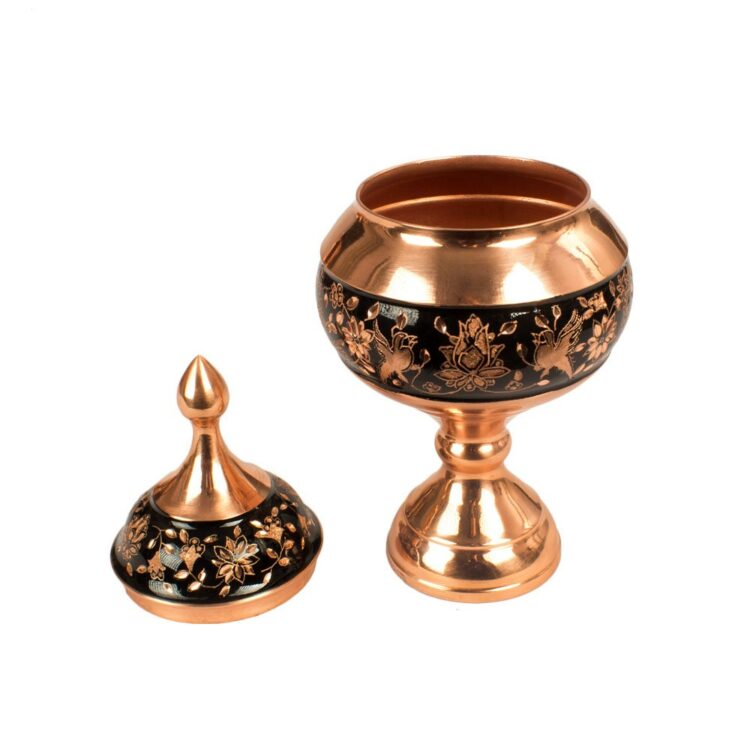 3-Piece Engraved Floral and Bird Design Copper Vase and Chocolate Dish Set Code 200 view 4