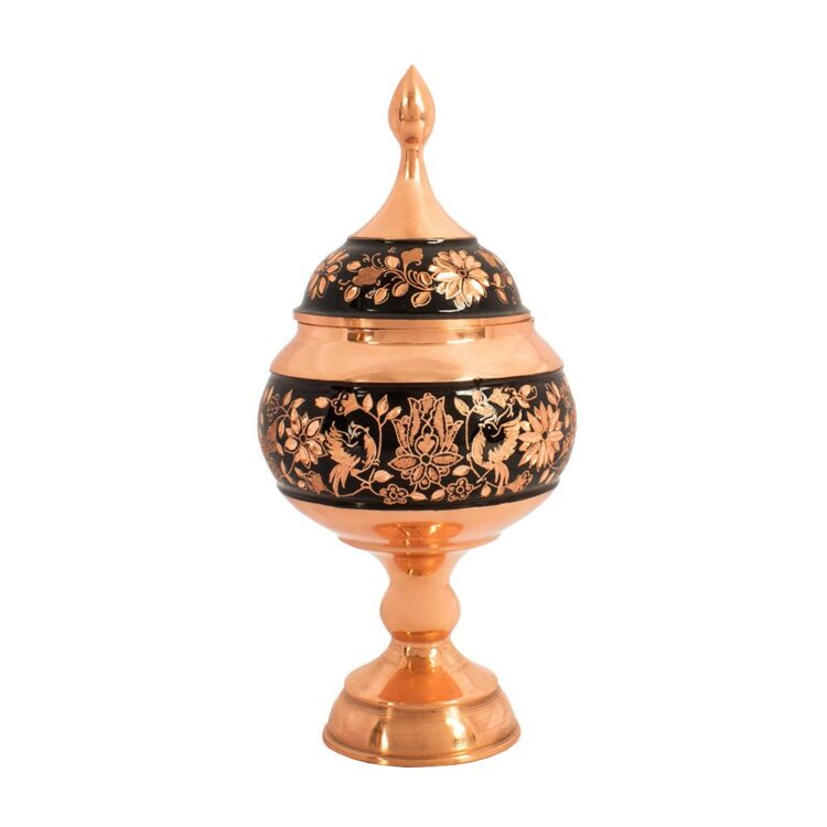 3-Piece Engraved Floral and Bird Design Copper Vase and Chocolate Dish Set Code 200 view 5