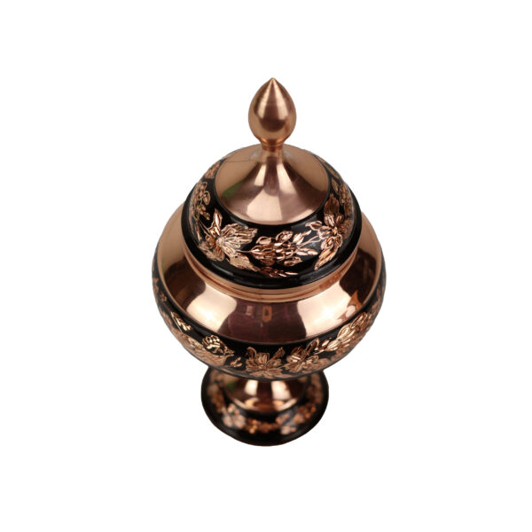 3-Piece Floral and Bird Design Diamond Cut Copper Vase and Chocolate Dish Set Code 1231 view 2