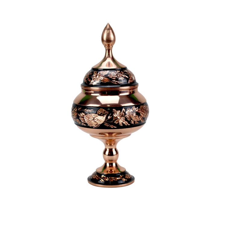 3-Piece Floral and Bird Design Diamond Cut Copper Vase and Chocolate Dish Set Code 1231 view 4