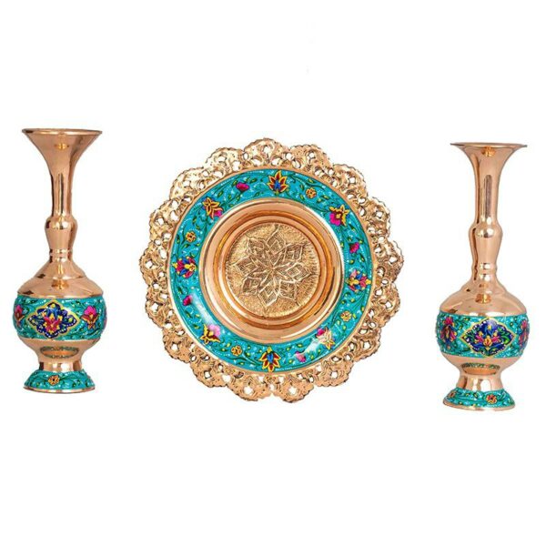 3-Piece Pardaz Copper Vase and Plate Set JPA11 view 1