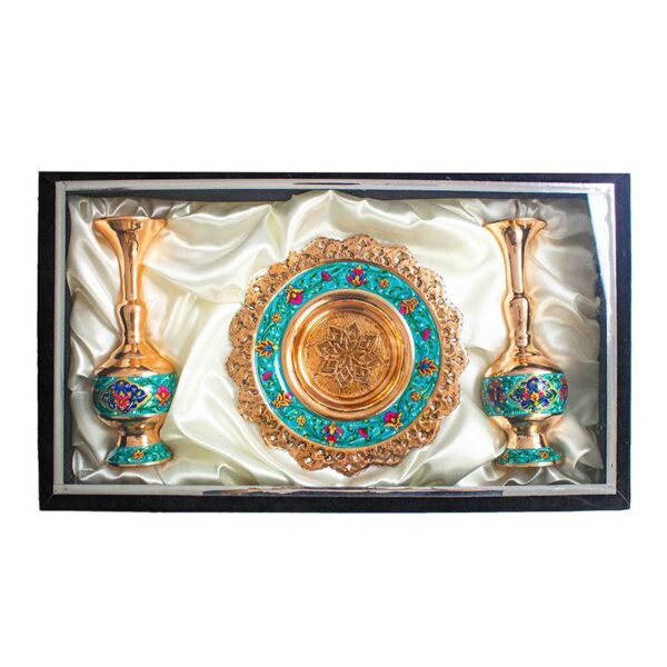 3-Piece Pardaz Copper Vase and Plate Set JPA11 view 2