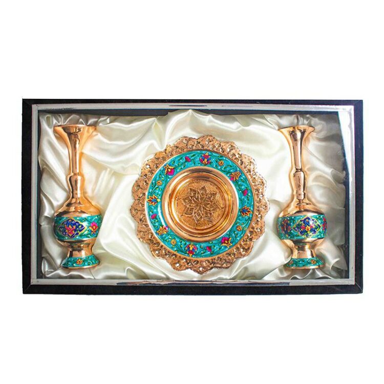 3-Piece Pardaz Copper Vase and Plate Set JPA11 view 2