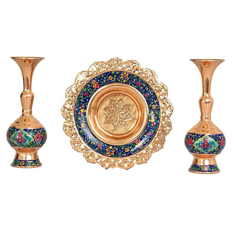 3-Piece Pardaz Copper Vase and Plate Set JPS11 view 1