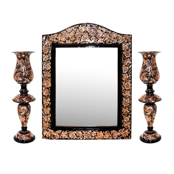 3-Piece Royal Design Diamond Cut Copper Mirror and Candle Holder Set Code HQ466446 view 1