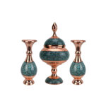 Three-piece Copper Turquoise Inlaying (FiroozehKoobi) Candy Bowl and Vase Set Model Shirazi Code 16