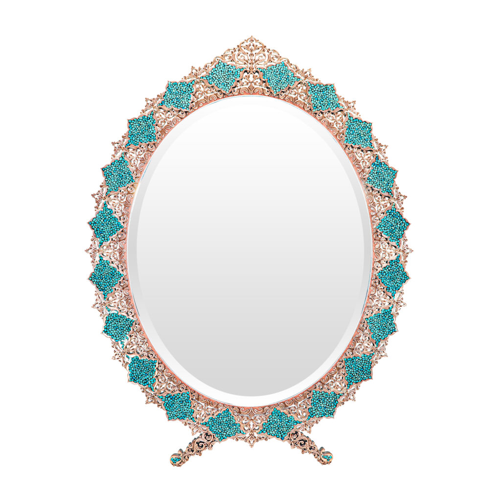 Turquoise Inlaying (FiroozehKoobi) Mirror Model Silver Pen Code Magnificent-Art view 1