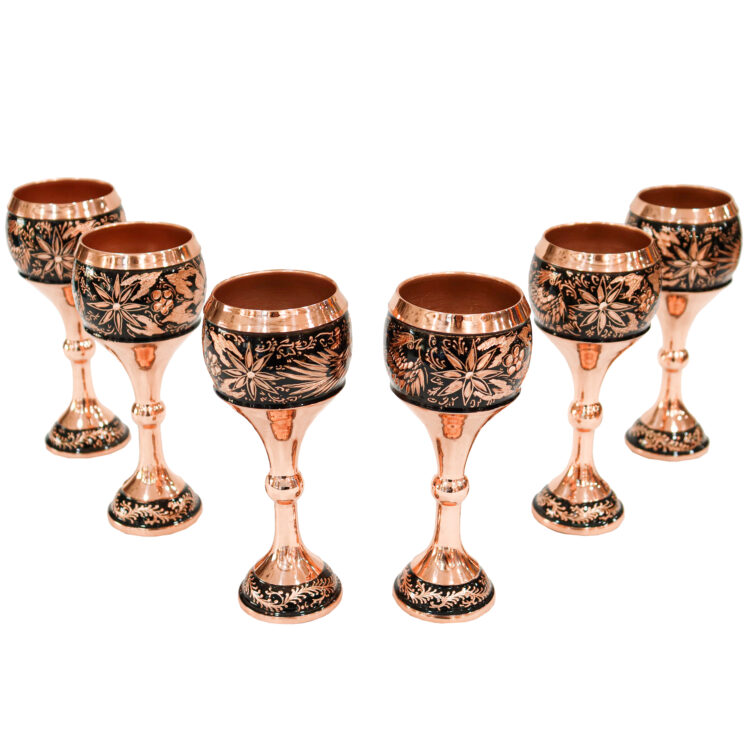 8-Piece Diamond Cut Copper Pitcher and Goblet Set, Shahpasand Design Code HQ373616half view 7