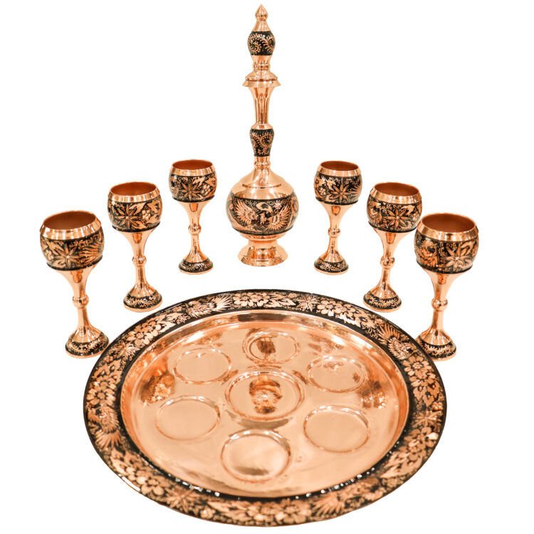 8-Piece Diamond Cut Copper Pitcher and Goblet Set, Shahpasand Design Code HQ373616half view 9