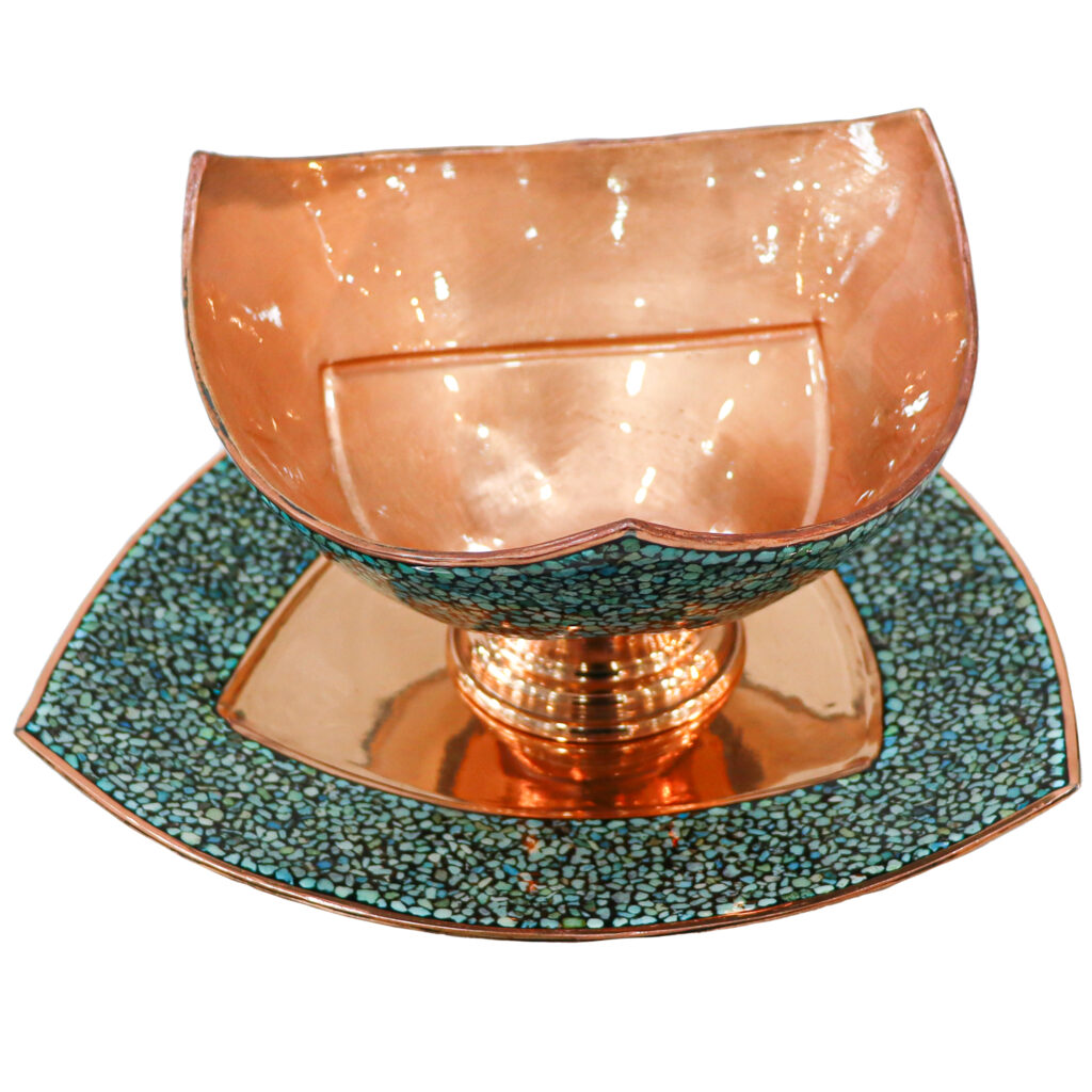 Turquoise Inlaying (FiroozehKoobi) Bowl and Plate Set Model Triangle Code 1A10p17 view 7