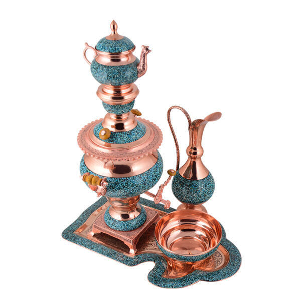 Aghajani Five-piece Turquoise Inlaying (FiroozehKoobi) Samavar Set Code F120 view 2