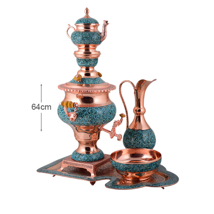 Aghajani Five-piece Turquoise Inlaying (FiroozehKoobi) Samavar Set Code F120 view 3