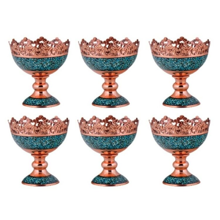 Aghajani Turquoise Inlaying (FiroozehKoobi) Nut Bowl Model F062 Code 11 Set of 6 view 1