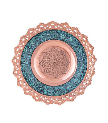 Aghajani Turquoise Inlaying (FiroozehKoobi) Plate Model Shabakeh Bori Code 25 view 1