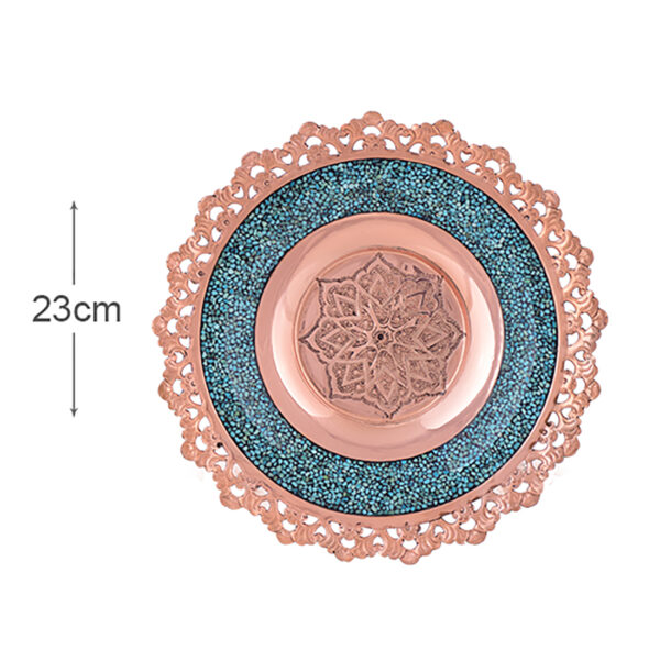 Aghajani Turquoise Inlaying (FiroozehKoobi) Plate Model Shabakeh Bori Code 25 view 4