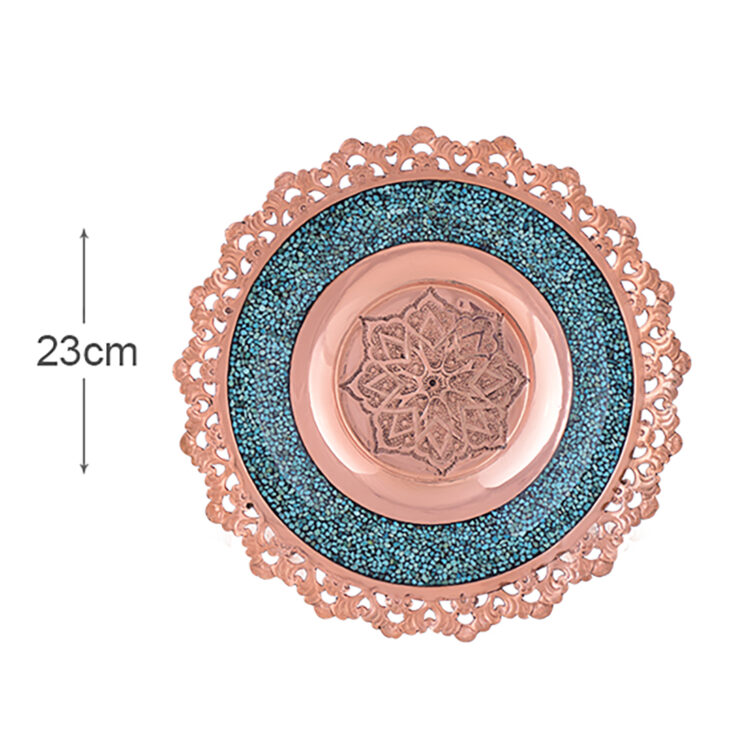 Aghajani Turquoise Inlaying (FiroozehKoobi) Plate Model Shabakeh Bori Code 25 view 4