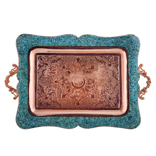 Aghajani Turquoise Inlaying (FiroozehKoobi) Tea Tray Model F118 view 1