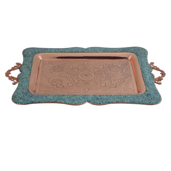 Aghajani Turquoise Inlaying (FiroozehKoobi) Tea Tray Model F118 view 4