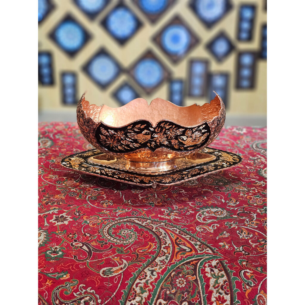 Diamond Cut Copper Chocolate Dish and Tray Set Code m101 view 3