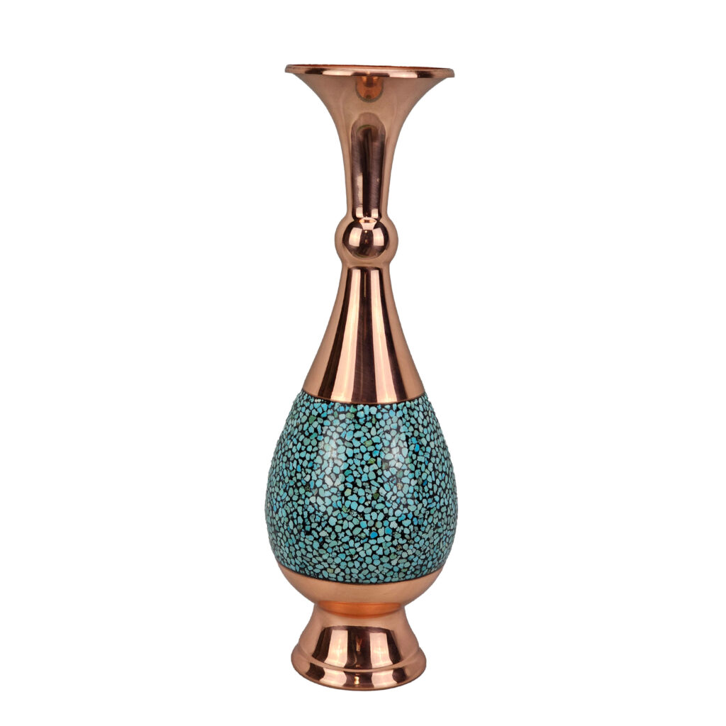 Three-piece Copper Turquoise Inlaying (FiroozehKoobi) Candy Bowl and Vase Set Model s40 view 3