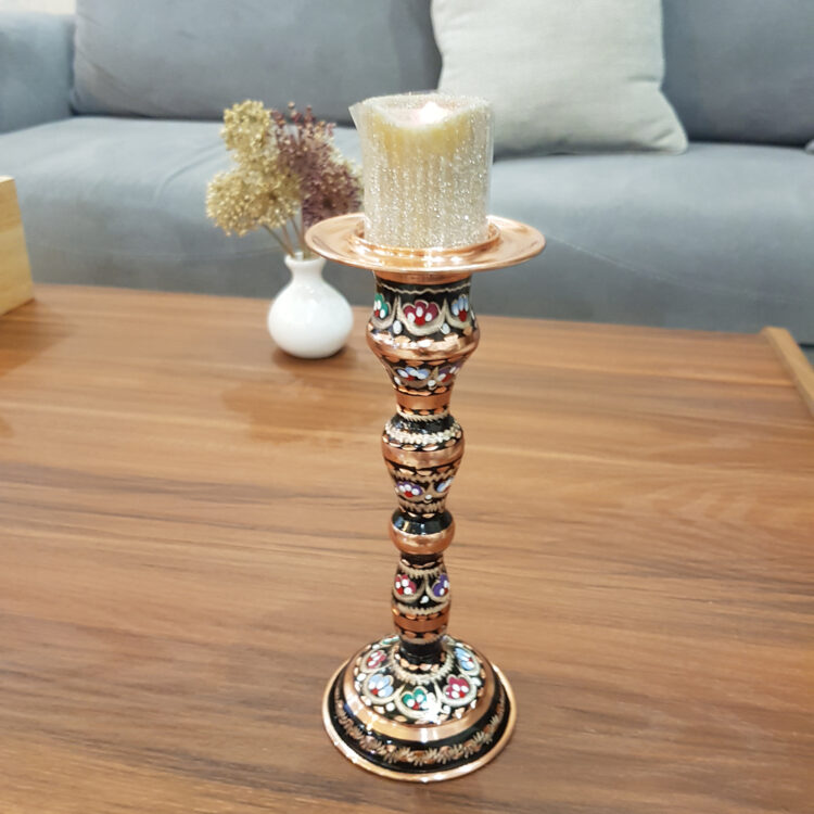 Copper Enamel Candle Holder Tall Base Model Code 094 view 2