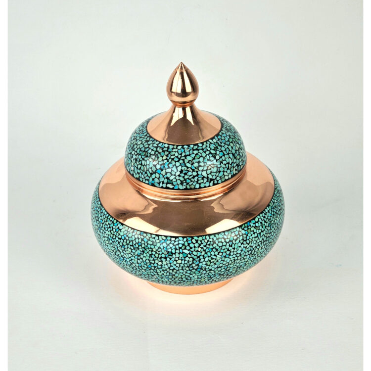 Copper Turquoise Inlaying (FiroozehKoobi) Sugar Bowl Model Shirazi Code M25 view 5