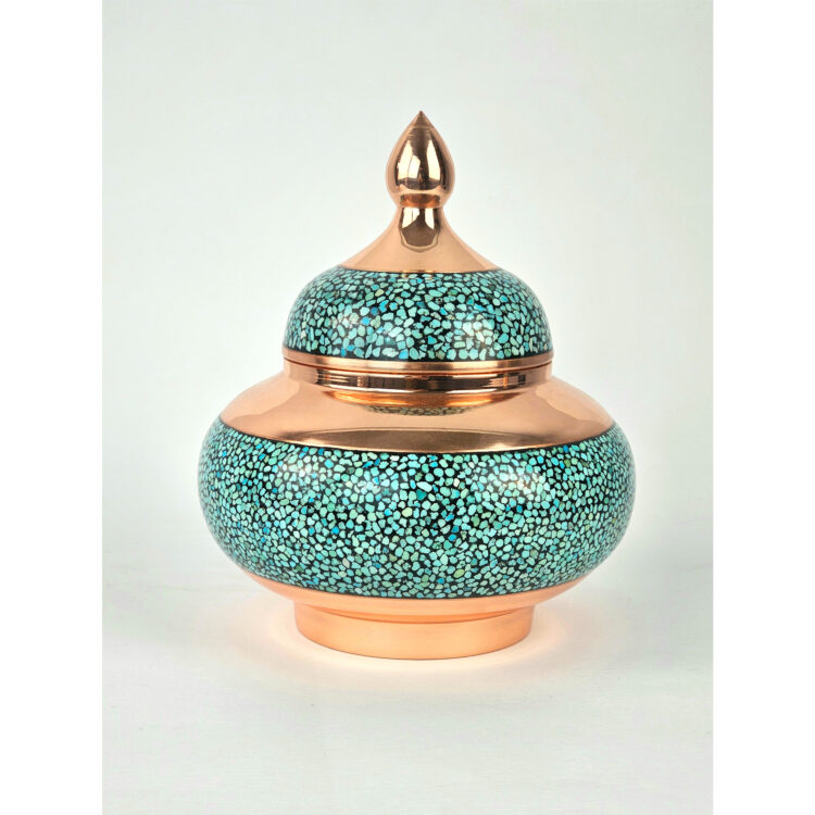 Copper Turquoise Inlaying (FiroozehKoobi) Sugar Bowl Model Shirazi Code M25 view 7