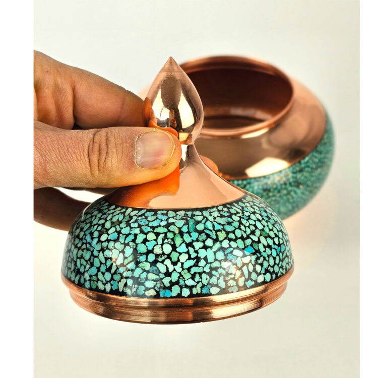 Copper Turquoise Inlaying (FiroozehKoobi) Sugar Bowl Model Shirazi Code M25 view 8