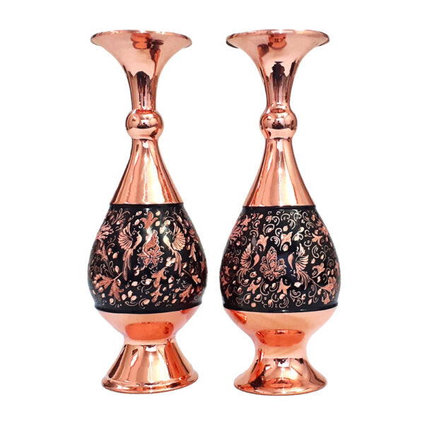 Copper Vase Model Diamond Engraving Flower and Bird Design Code 25-3 Set of 2 view 1