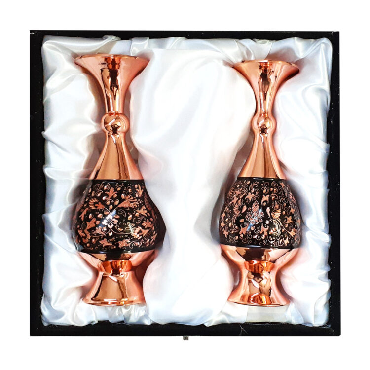 Copper Vase Model Diamond Engraving Flower and Bird Design Code 25-3 Set of 2 view 3