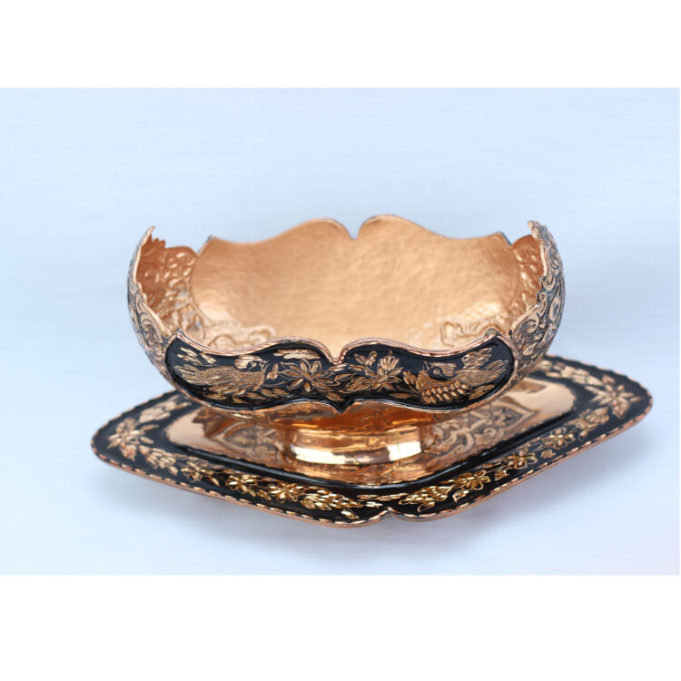 Diamond Cut Copper Chocolate Dish and Plate Set Code B101 view 7