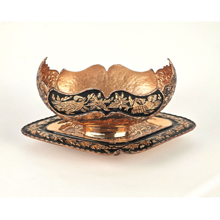 Diamond Cut Copper Chocolate Dish and Plate Set Code K101 view 5