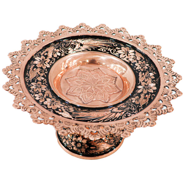 Diamond Cut Copper Confectionery Dish with Engraved Rim Code 1f4half11p21 view 2