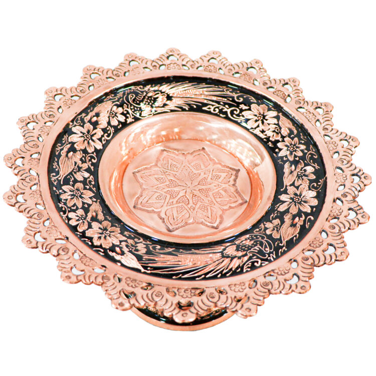 Diamond Cut Copper Confectionery Dish with Engraved Rim Code 1f4half11p21 view 4