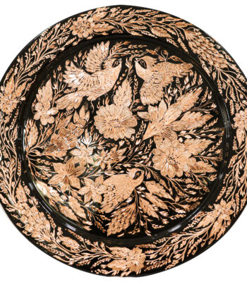 Diamond Cut Copper Tray, Floral and Bird Design, Round Code 50 view 1