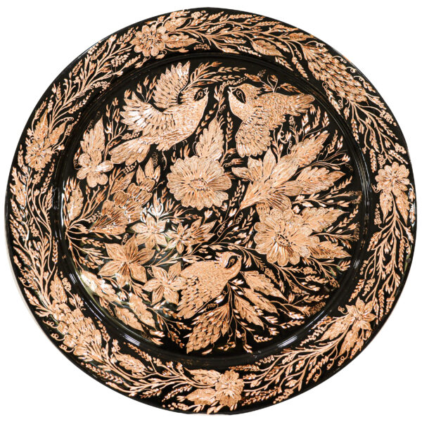 Diamond Cut Copper Tray, Floral and Bird Design, Round Code 50 view 1